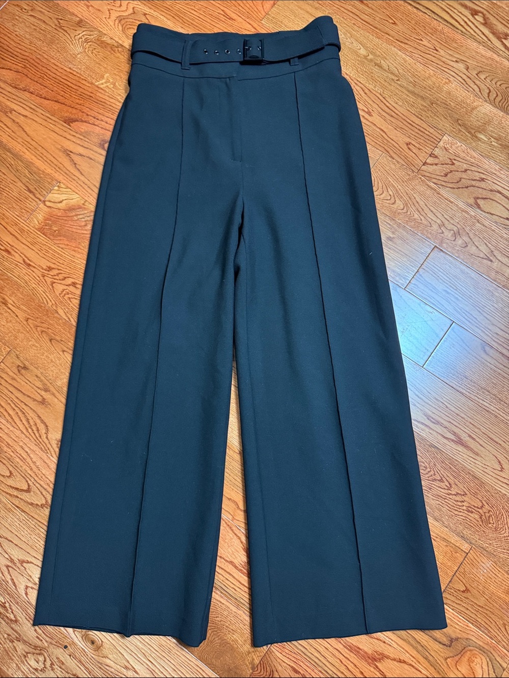 Veronica Beard Black High-Rise Wide-Leg Trousers with Belt